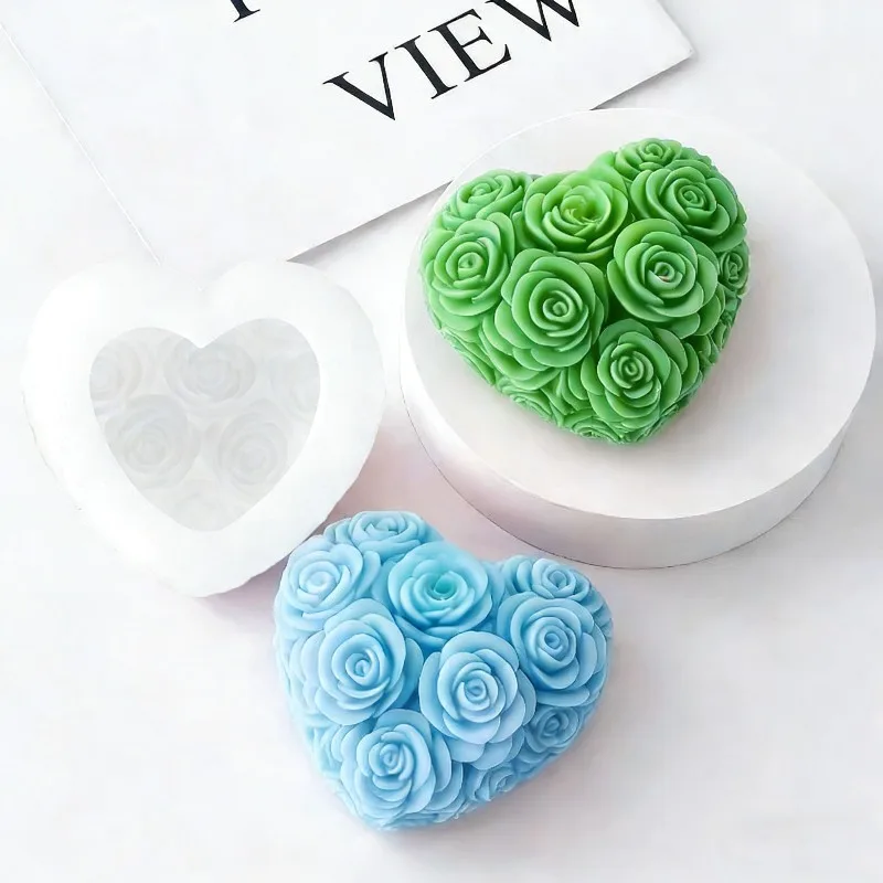 DIY Love Rose Flowers Valentine's Day Candle Mold Handmade Soap Candle Making Material Gypsum Clay Cement Crafts Silicone Mold