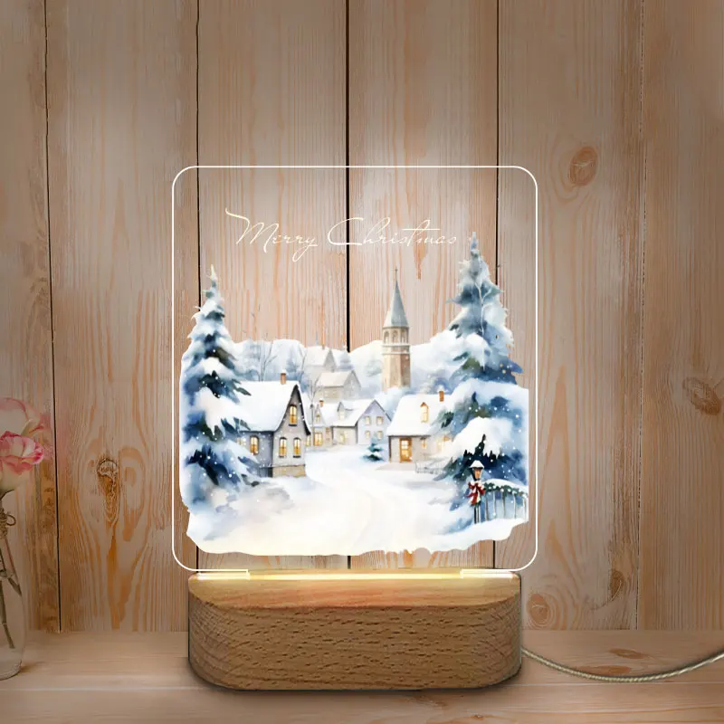 Personal isierte Nacht lampe USB führte Farbdruck Nachtlicht Haupt zimmer Nachtlicht Weihnachts dekoration Holz basis Festival Geschenke