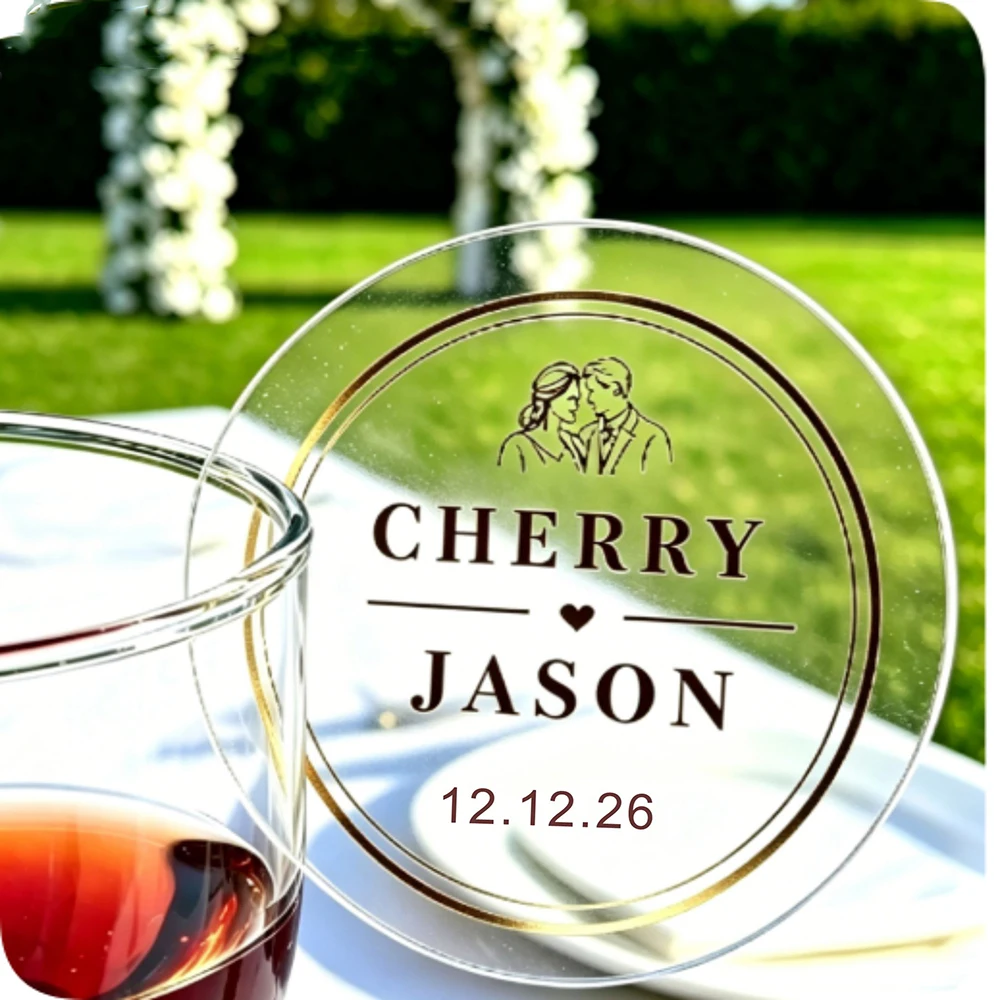 50Pcs Personalized Print Your Crest and Monogram Acrylic Drink Tags,2-Sides Printing Cocktail Glass Drink Tag,Wedding Tags