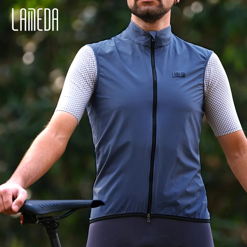 LAMEDA Summer Cycling Windbreaker Vest Lightweight Double Zipper Road Bike Tops Waterproof Man MTB Cycling Clothing with Pockets