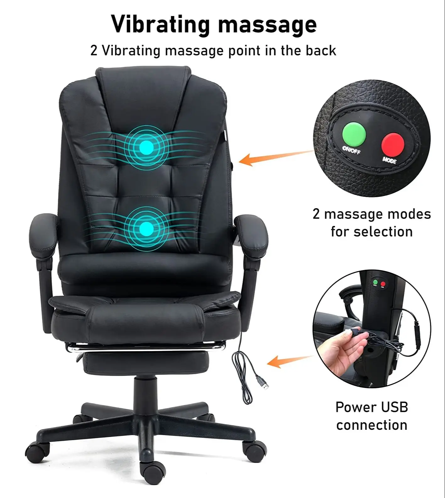 AnneFish High-Back Ergonomic Office Chair with Two Points Massage Desk Computer Chair with Padded Armrest PU Leather Swivel