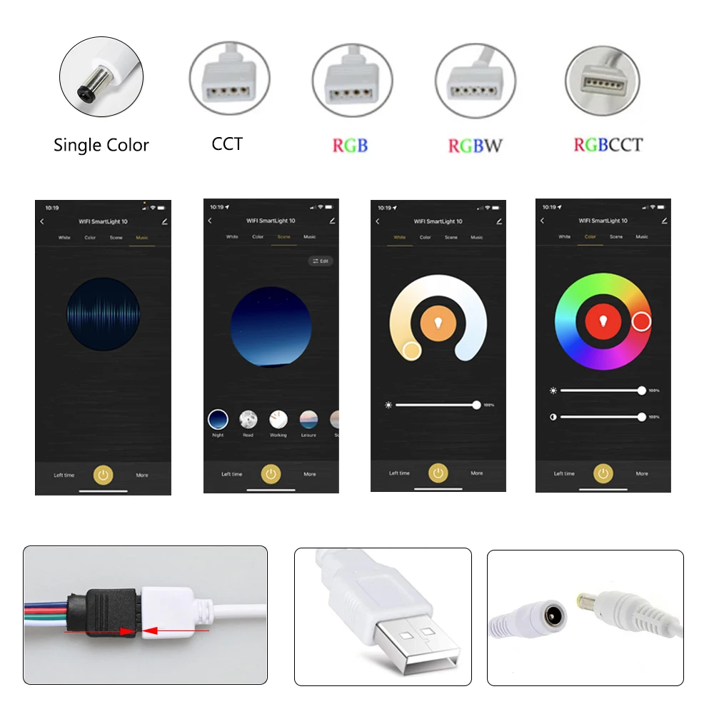 ミニLEDストリップコントローラー,スマートライフアプリケーション,Alexa, Googleアシスタント,wifi,DC 5v,12v,24v