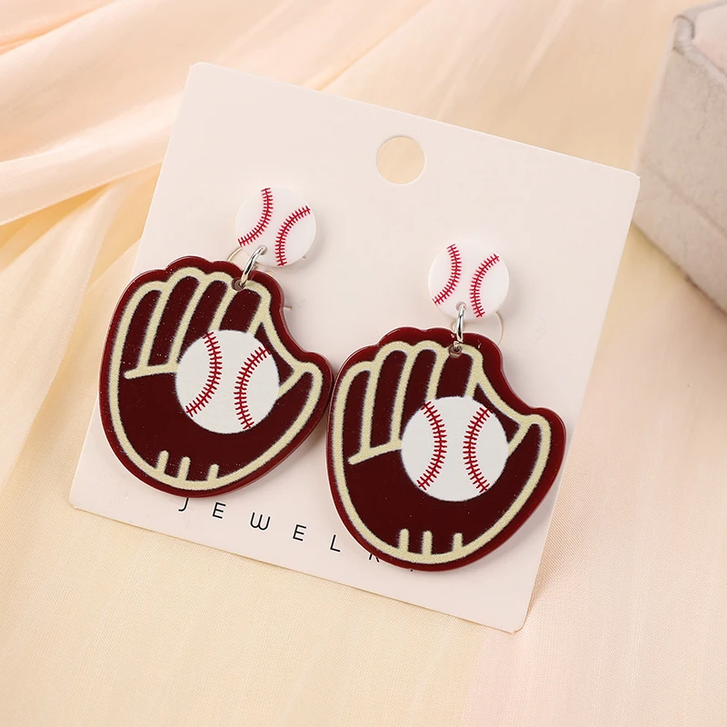 1Pair Women Stud Earrings  Acrylic Baseball Heart Jewelry Festival Birthday Gift