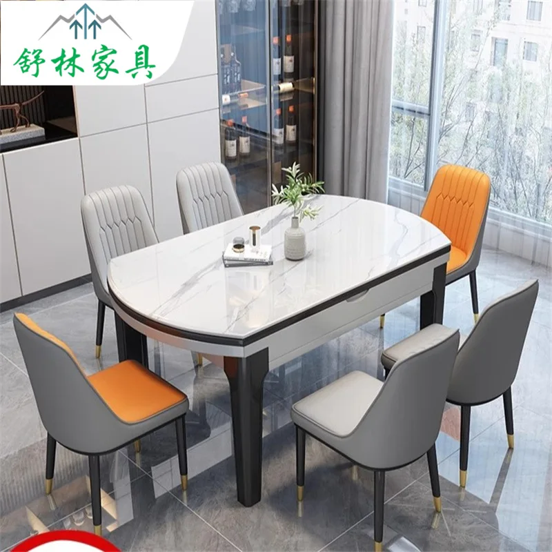 Italian solid wood rock slab dining table and chair combination light luxury modern simple household square change round table s