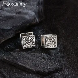 Foxanry Irregular Geometric Pattern Cube Hoop Earrings For Women Simple Vintage Creative Temperament Anniversary Jewelry Gifts