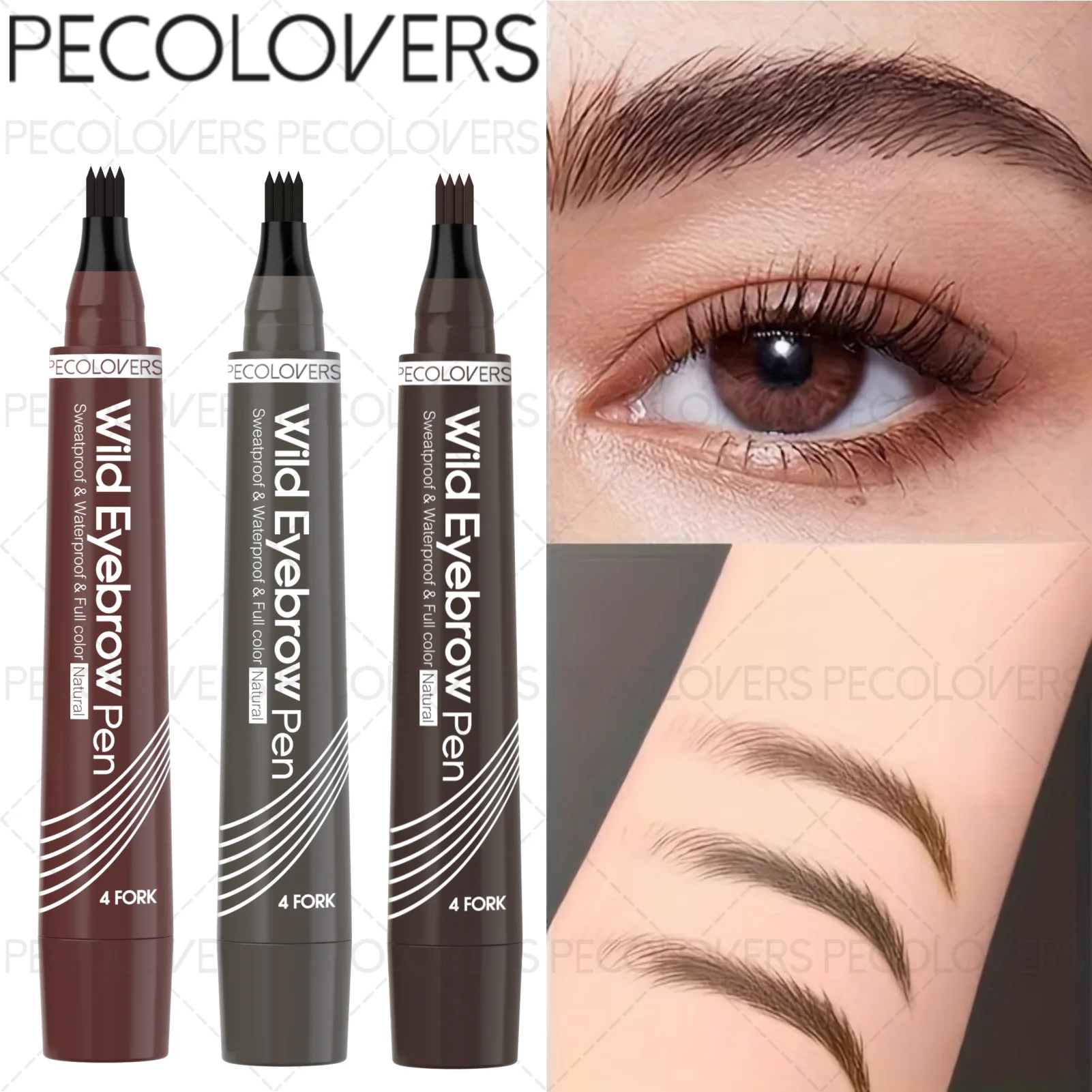 1Pc Slim 4-Fork Eyebrow Pen, Long-Lasting Brow Liner, Sweat Proof For Outdoor Use, Gray And Coffee, Beauty Brow Makeup