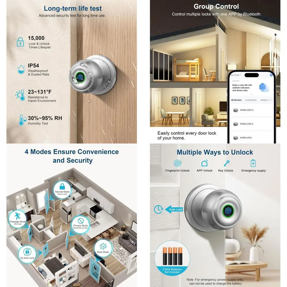

Keyless Biometric Door Lock with App Control, Touchscreen Thumbprint Entry for Home Security in Satin Nickel