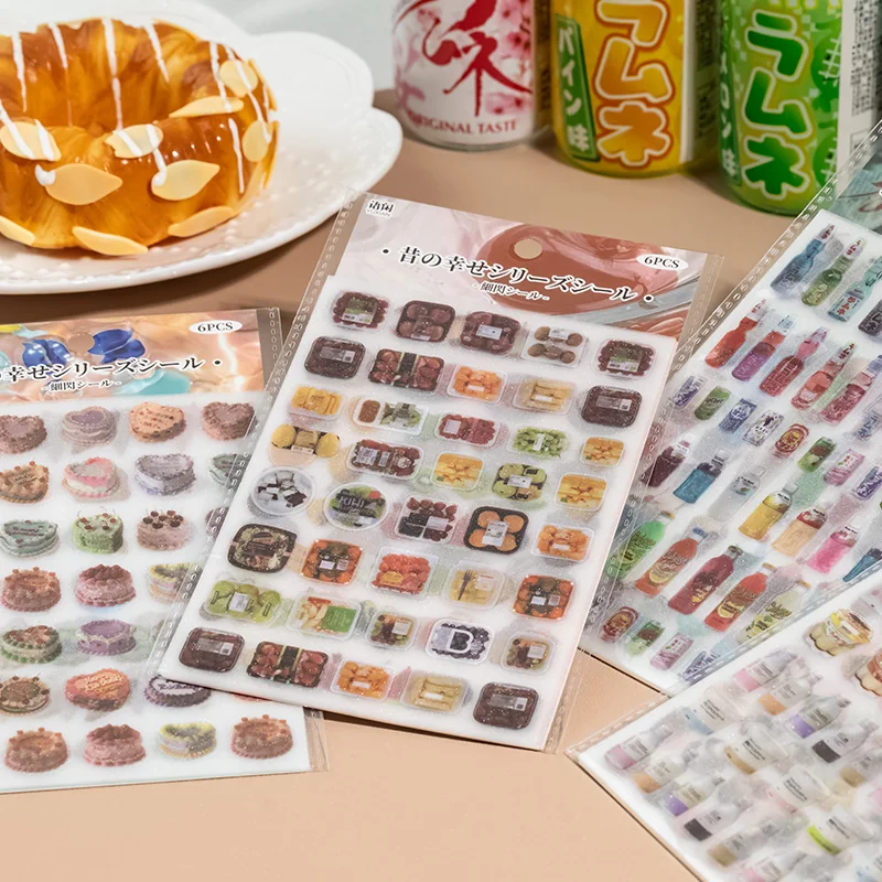 4 نمط 6 قطعة/الحقيبة تألق الرمال PET مقاوم للماء قطع ملصقات الفيلم الأوقات القديمة السعادة سلسلة الطراز القديم كتيب بها بنفسك الديكور