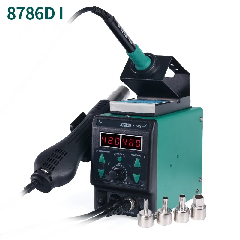 Estação de soldagem com pistola de ar quente 8786d, dois em um, temperatura ajustável, ferro de solda elétrico, display digital, reparo, pistola de ar