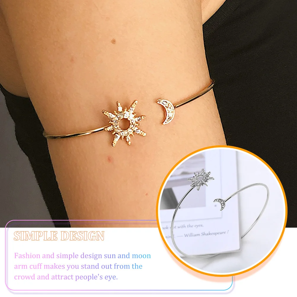 

2Pcs Gold Arm Cuff Sun and Moon Bracelet Fashion Jewelry for Women Daily Wear Gold Arm Cuff Sun and Moon Bracelet