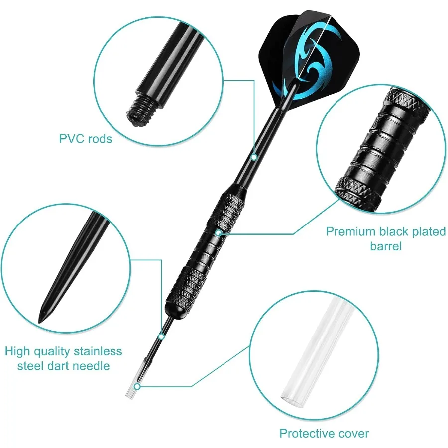 Accmor 12 Pack Steel Tip Darts 24G Professional Metal Darts Set for Dartboard Game Night Bar Home and Competitive Play with Hig