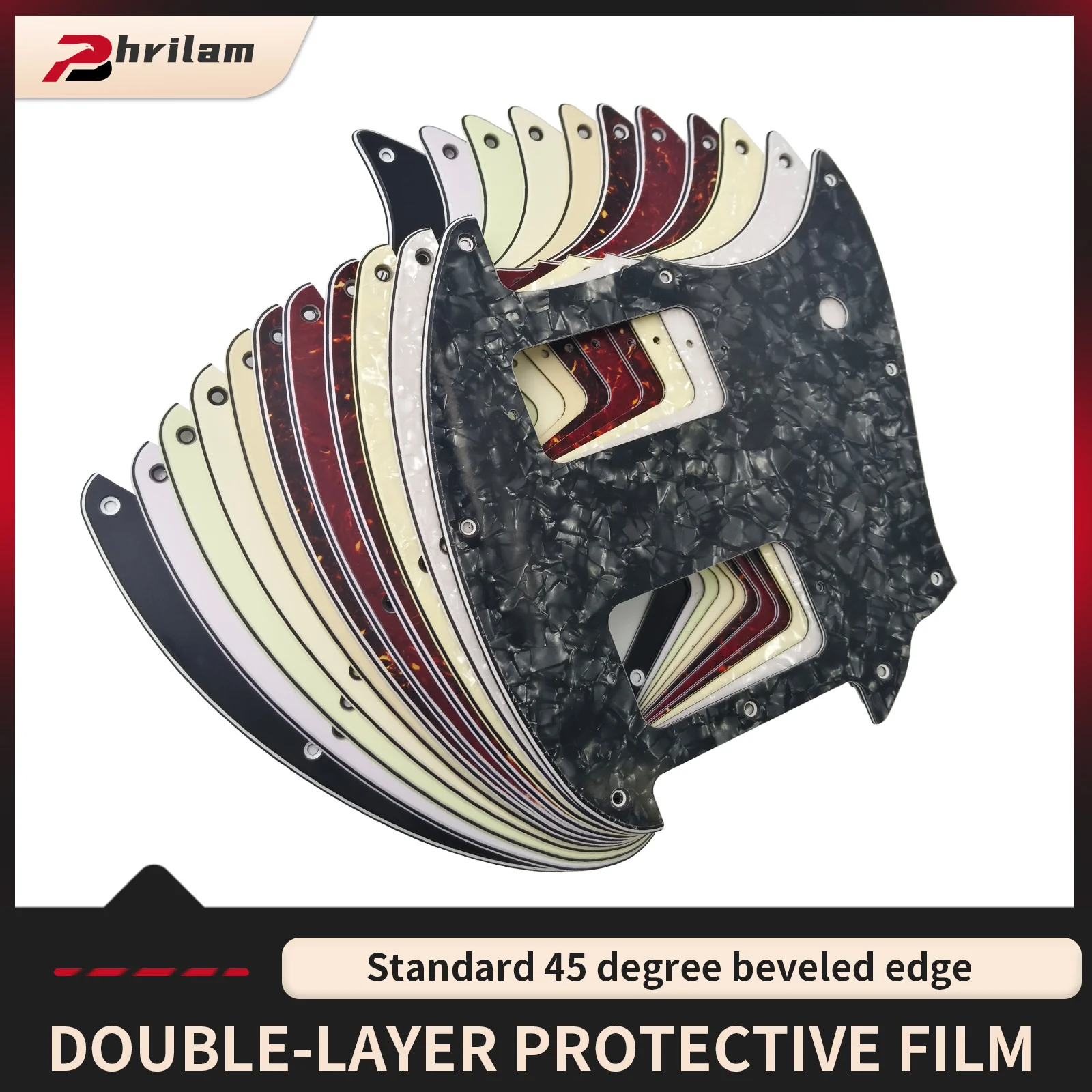 PHRILMElectric accesorios para guitarra SQ Mustang Bullet tablero protector HH de doble pastilla redondeada de 9 orificios, varios colores para elegir
