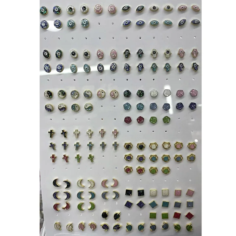 

5Pairs/lot New Style Natural MOP Shell Evil Eye Stud Earrings for Women Devil's Eye Hoop Earrings Wedding Jewelry Wholesale