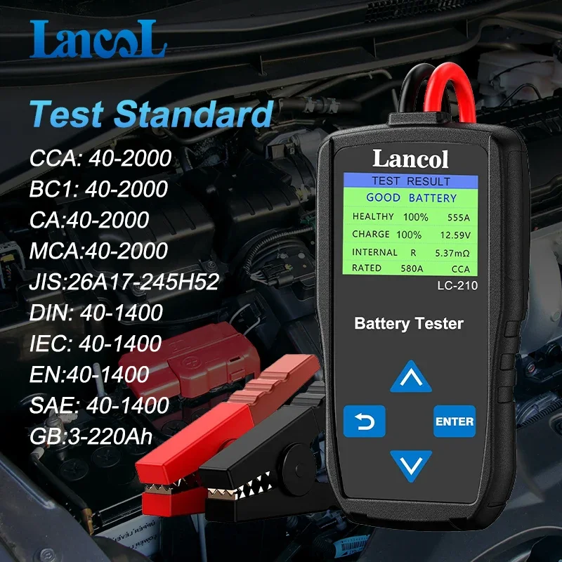 Lancol LC210 12V/24V Smart Car Battery Tester with LCD Screen 40-2000 CCA Battery System Analyzer Automotive Alternator Tester