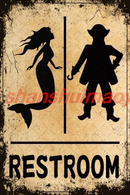 Vintage Mermaid Decor Funny Bathroom Decor Mermaid Pirate Metal Tin Sign Mermaid Pirate Gifts For Nautical Beach Themed Bathroom