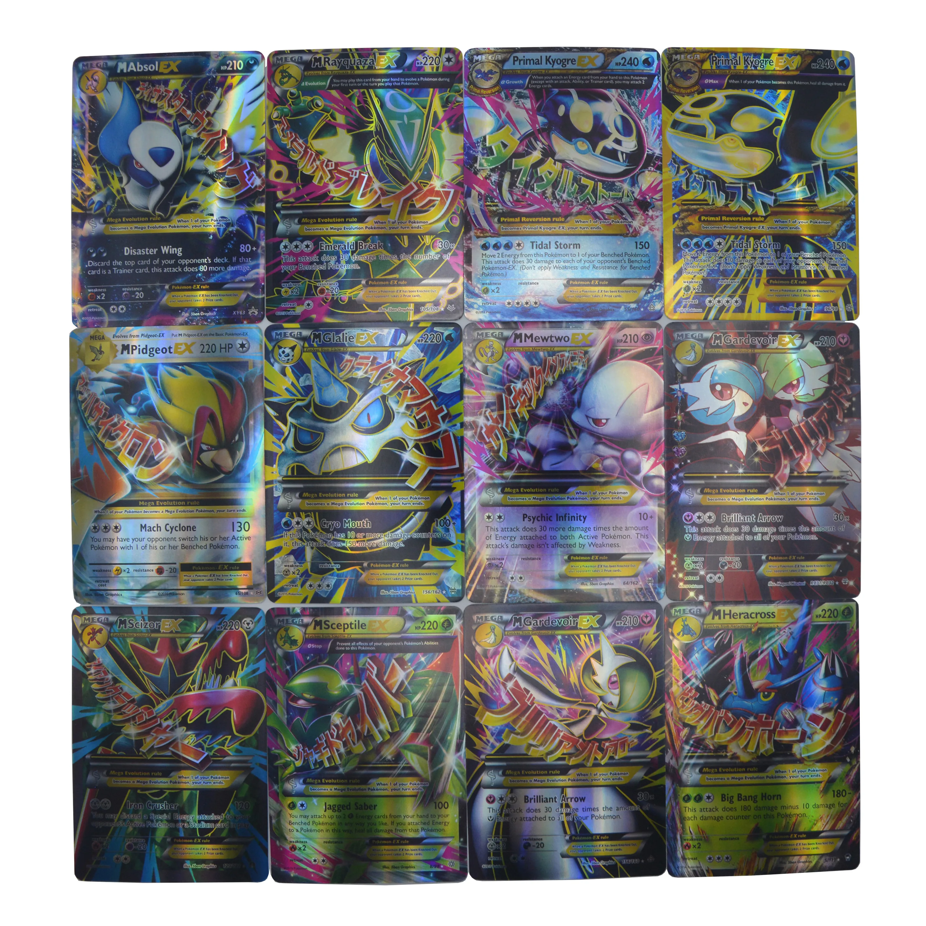 Caja de cartas de Pokémon Mega EX, 60 piezas, versión en inglés, tarjetas brillantes, colección de juegos, refuerzo, juguete para regalo para niños