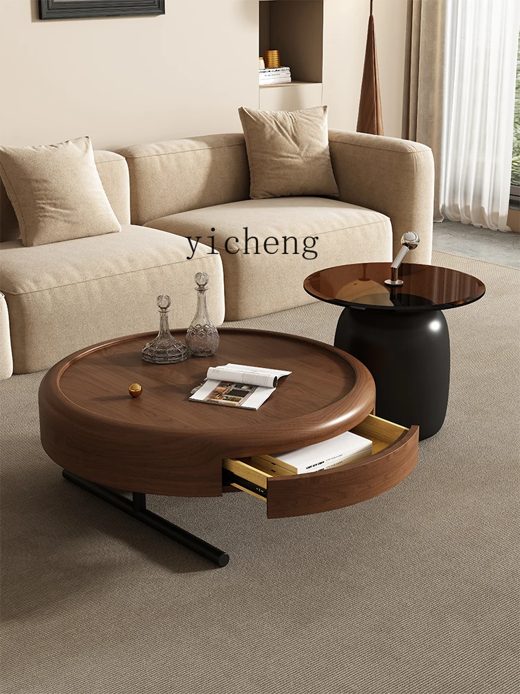 ZK minimalist round coffee table living room home light luxury high-end medieval walnut pattern coffee table combination