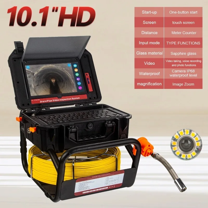 Self-Leveling Camera 512HZ Locator with Keyboard 5mm Cable 10.1in Screen DVR 16GB Inspection Distance Counter