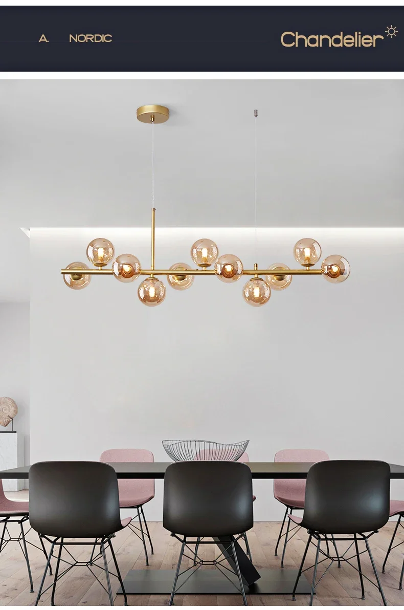 Modern Glass Ball Ceiling Chandelier for Table Dining Living Room Kitchen Island Pendant Lamp Home Decor Indoor Lighting Fixture