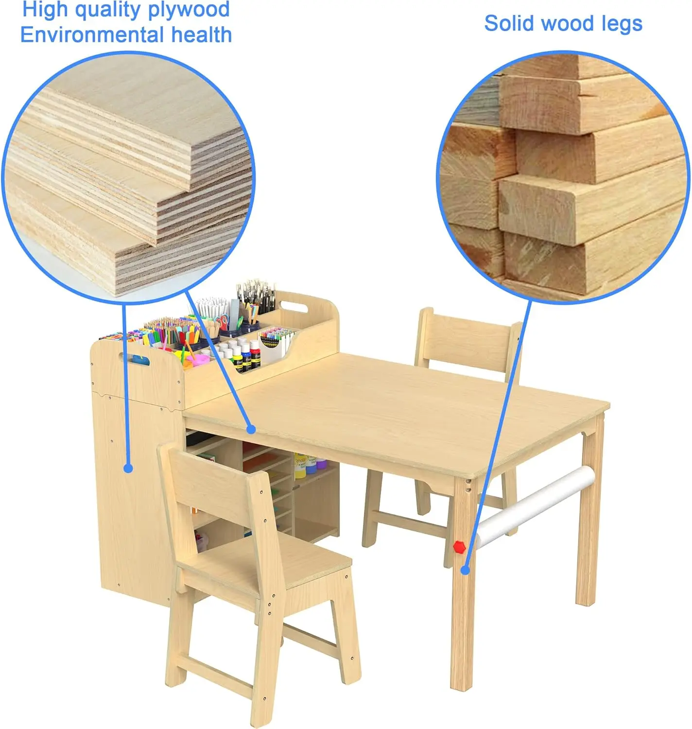 Ensemble table et chaises d'art pour enfants, table artisanale avec grand bureau de rangement, fournitures d'art portables pour 8 à 12 ans, 47 po L x 30 po W