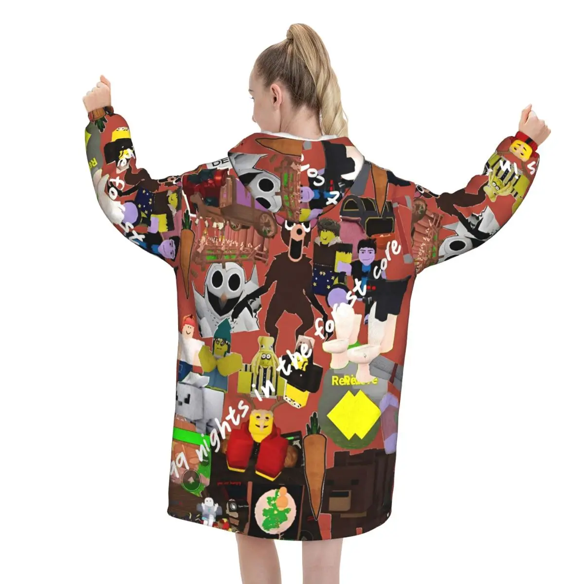 99 ليلة في الغابات بطانية هوديي المتضخم يمكن ارتداؤها ألعاب الفيديو البلوز بطانية هدايا دافئة للنساء الفتيات صديقة