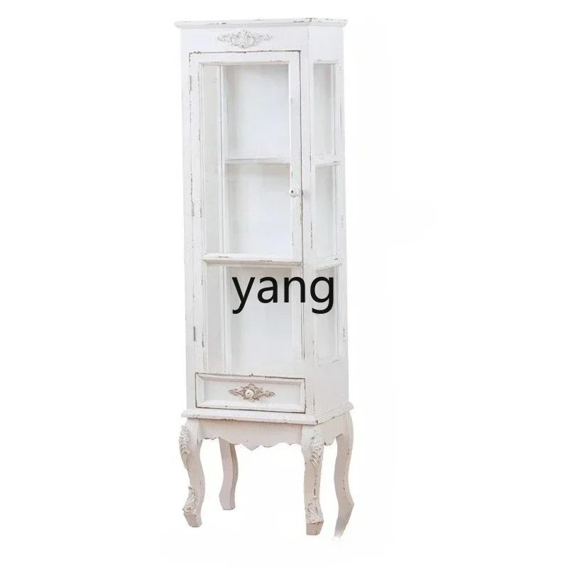 LTT French retro simple three-compartment glass door storage wine cabinet floor storage file cabinet