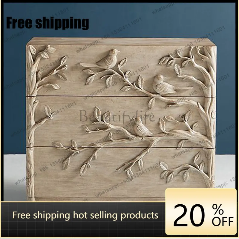 hot  American rural solid wood dining side cabinet carved decorative cabinet custom furniture