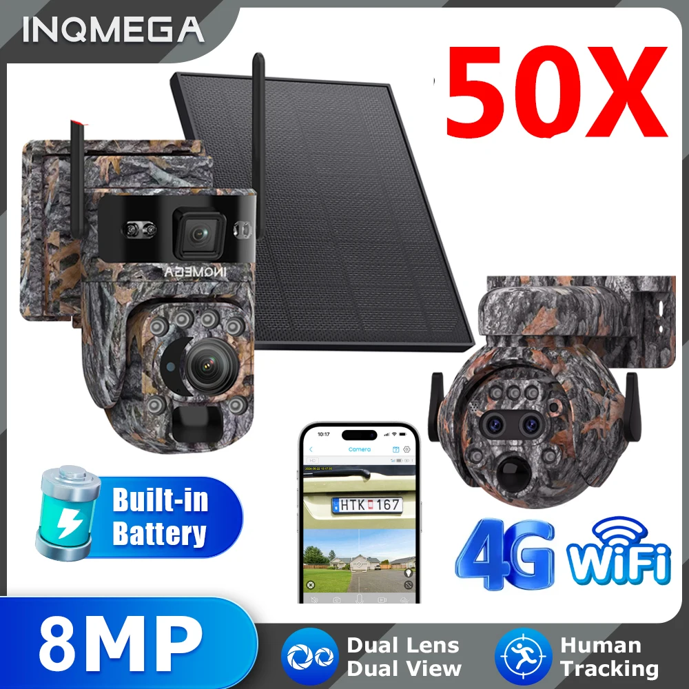 

INQMEGA 8MP Solar Camera 50X Optical+4G WIFI Solar Camera Outdoor Camouflage Security Camera Wireless 360 ° Color Night Vision