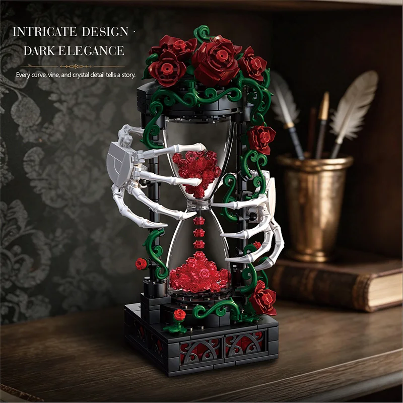

MOC Gothic Eternal Rose Hourglass Building Blocks Skeleton Hands of Lost Time Assembly Model Ornament Creative Birthday Gift