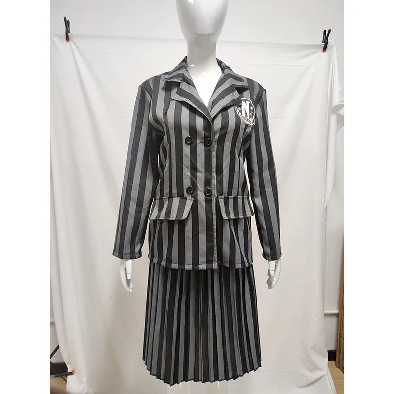 Addams-traje cosplay para mulher, uniforme escolar preto para meninas e adolescentes, batismo jk academy