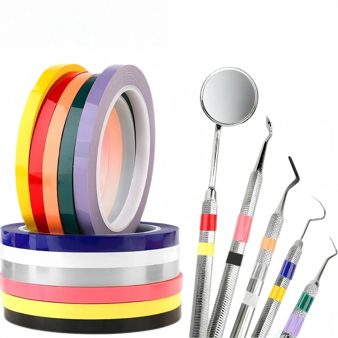 1Roll Dental Instruments PET Tape 8mm 66m Width Marla Gum Tape 150°F Steam Resistant Autoclavable Resistant Disinfection Tape