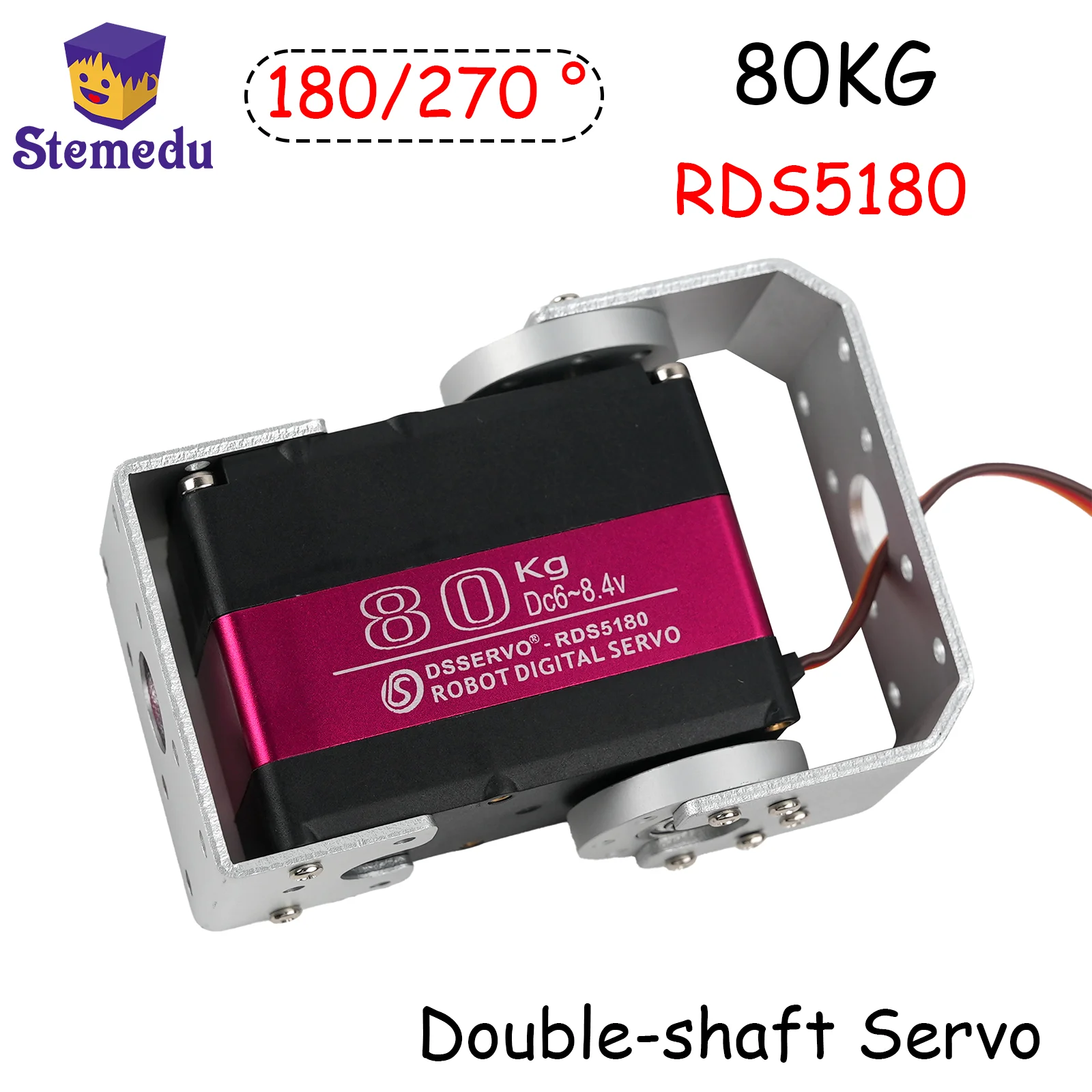 

RDS5180 80KG High Torque Digital Servo with Metal Gears, Double-shaft Servo, 7.4V, Suitable for 1/5 1/8 1/10 RC Cars Robots Boat