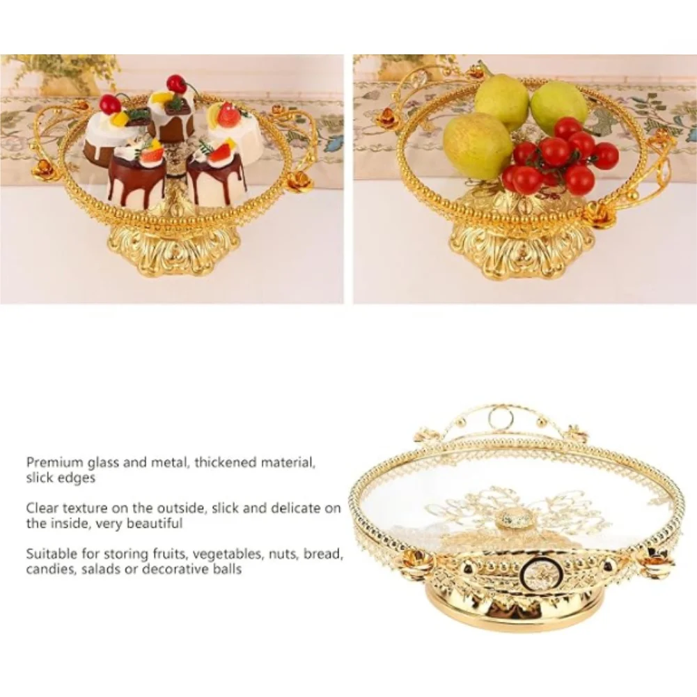 Gold Glass Fruit Bowl Style Decorative Serving Tray For Living Room Dining Table Kitchen Dinnerware Accessories