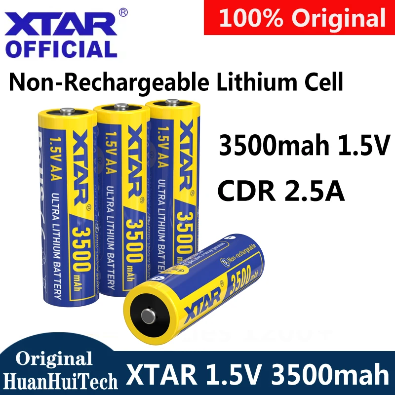 Оригинальная литиевая батарея XTAR AA 1,5 В, 3500 мАч, CDR 2,5 А, неперезаряжаемая, ультратонкая, долговечная, для фонарика