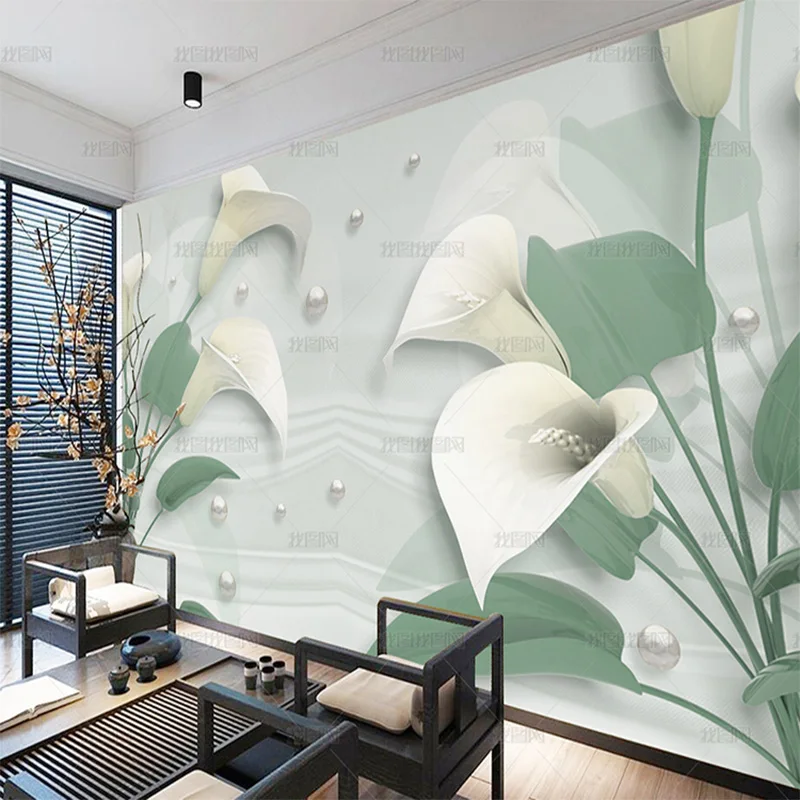 custom 3D Simple and noble three-dimensional mural jewelry flower Calla wallpaper light luxury TV  living room background wall