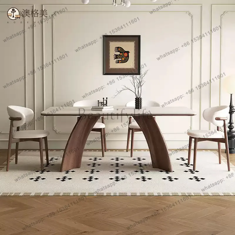 PJ French retro solid wood rock slab dining table household Italian medieval style