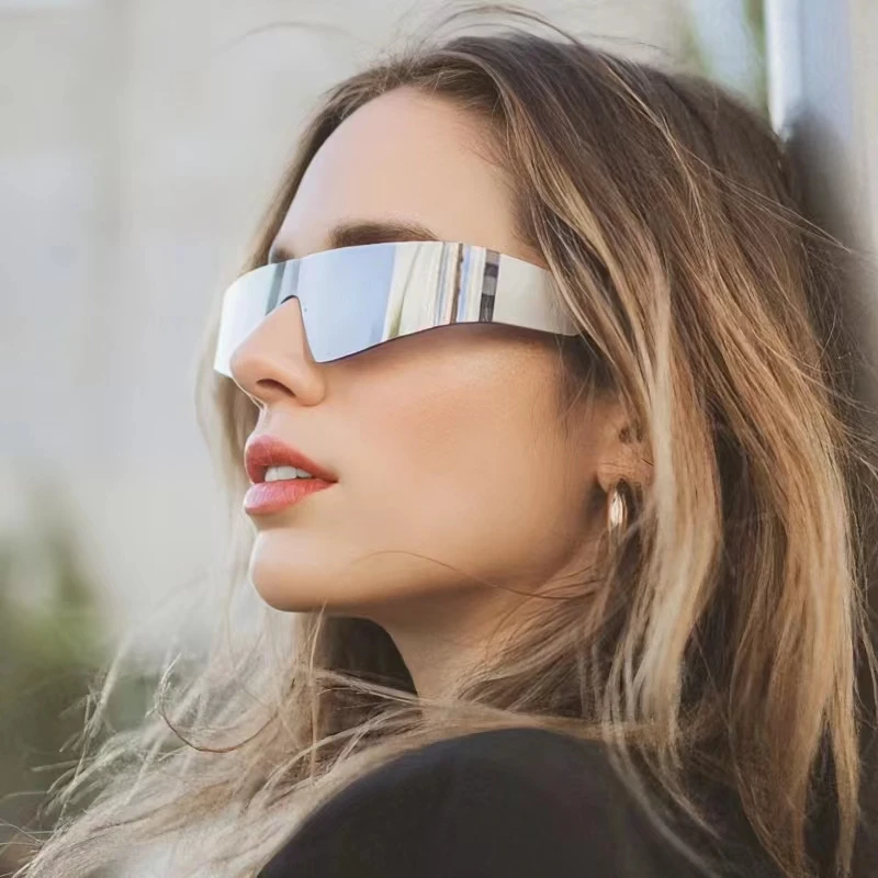 

Rimless sunglasses Futuristic new women's punk sports sunglasses One-piece fashion sunglasses trend