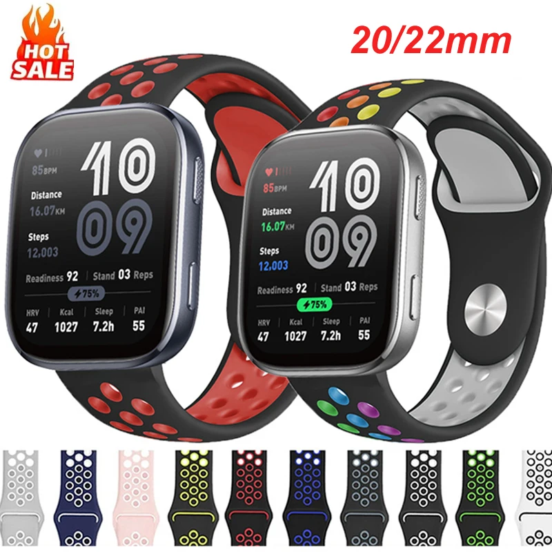 22mm 20mm Sport Silicone Strap For Amazfit Bip 6 5 5 Unity 3 3Pro Bracelet Strap For Amazfit GTR GTS 2 3 4 4mini/Balance/Stratos