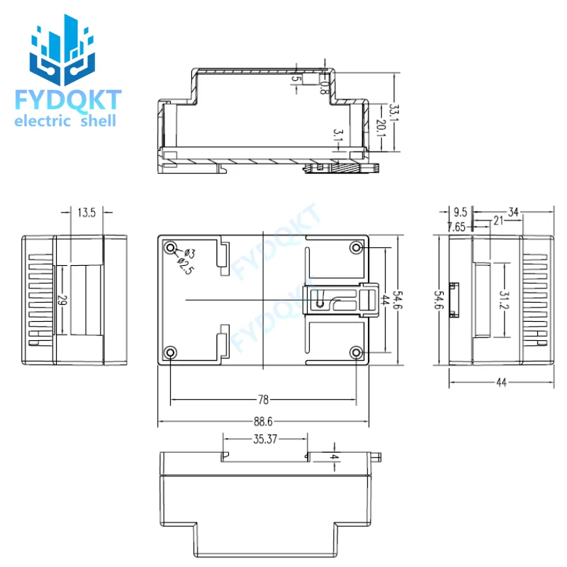 1PC Brand new  DIN Rail PLC Fire Detection Instrument Power switch Box/Rail Electrical Enclosure/4-05: 88x54x44mm Meters Shell