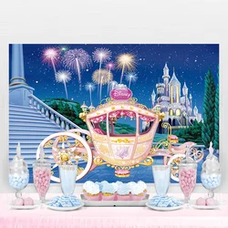 Disney Lovely Princess Cinderella Dreamy Carriage Castle Cartoon Vinyl Backdrop Girls Birthday Party Background Photography