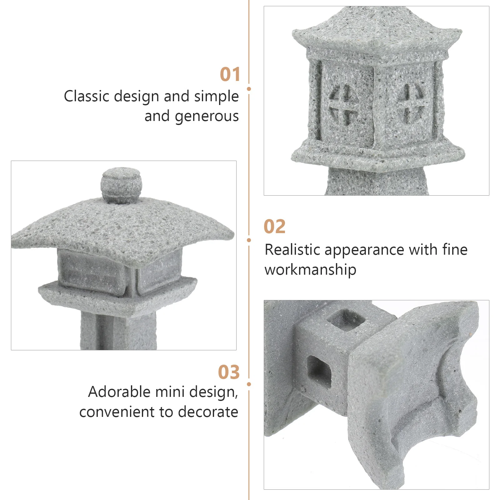 

3Pcs Stone Pavilion Ornament Miniature Landscape Decoration Creative Micro Landscape DIY Craft Home Office Garden Adornment