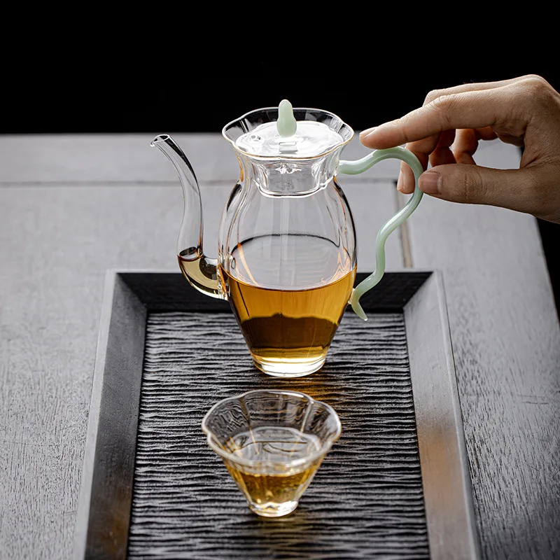 Song Dynasty Style Glass Teapot, New Chinese Heat-Resistant Borosilicate Glass Pitcher,Home Gongfu Tea Set with Fair Cup Functio