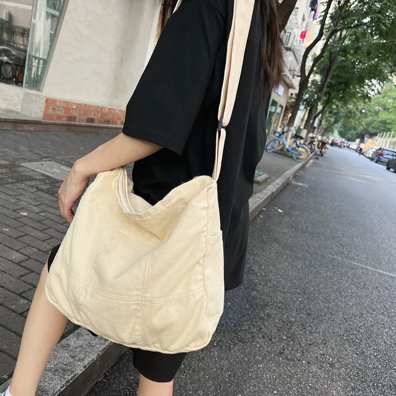 Washable Canvas Bag Women's Summer New Japanese Simple Large Capacity Crossbody Leisure College Student Class Shoulder