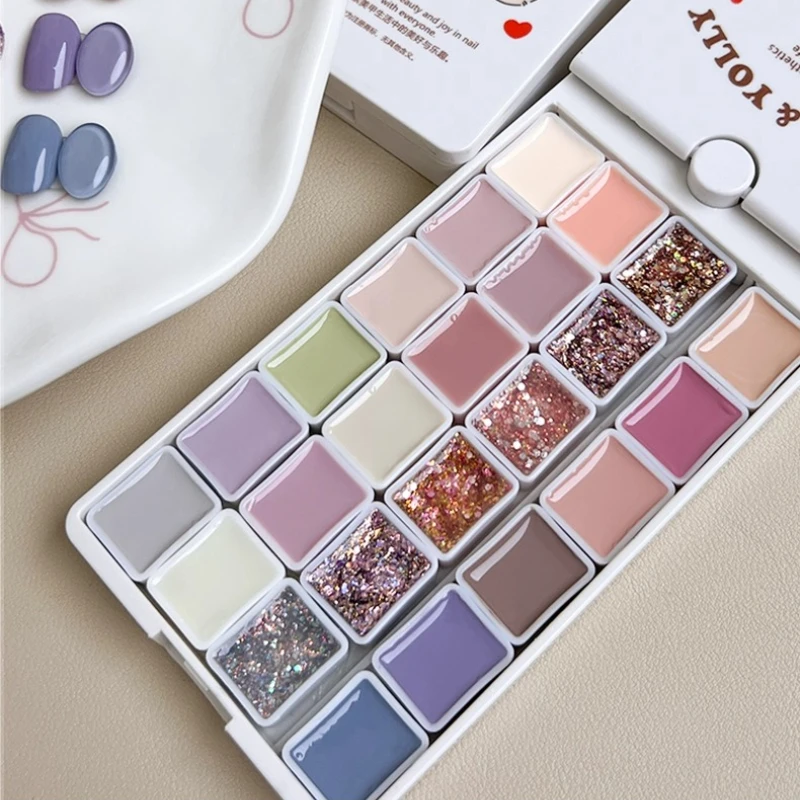 24 Colors Solid Gel Glitter UV Gel Polish Palette Japanese Nail Cream Art Semi Permanent Soak Off Gel Varnishes for Manicure