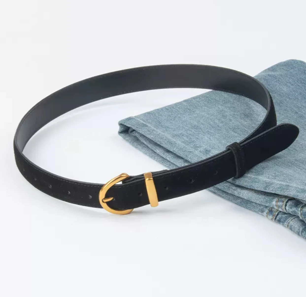 

105 * 2.8cm velvet women's belt luxurious genuine leather belt high-end leather black ins style versatile skirt and pants belt