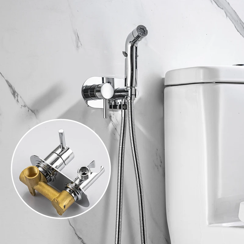 

Bathroom Bidet Toilet Sprayer Wall Mounted Bidet Sprayer Set Double Function Handheld Toilet Bidet Spray Set Chrome