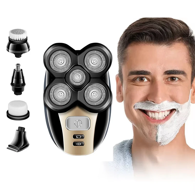 

5 Blade Cordless Electric Razor for Men Rotary Bald Head & Beard Trimmer with LED Waterproof Lithium Battery Shaving Machine