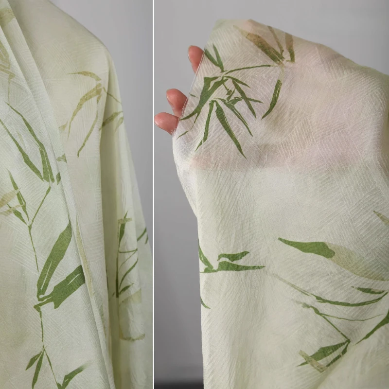 

Светло-зеленая клетчатая акварельная бамбуковая ткань в китайском стиле с принтом окрашенная рубашка-юбка дизайнерская ткань для шитья материала