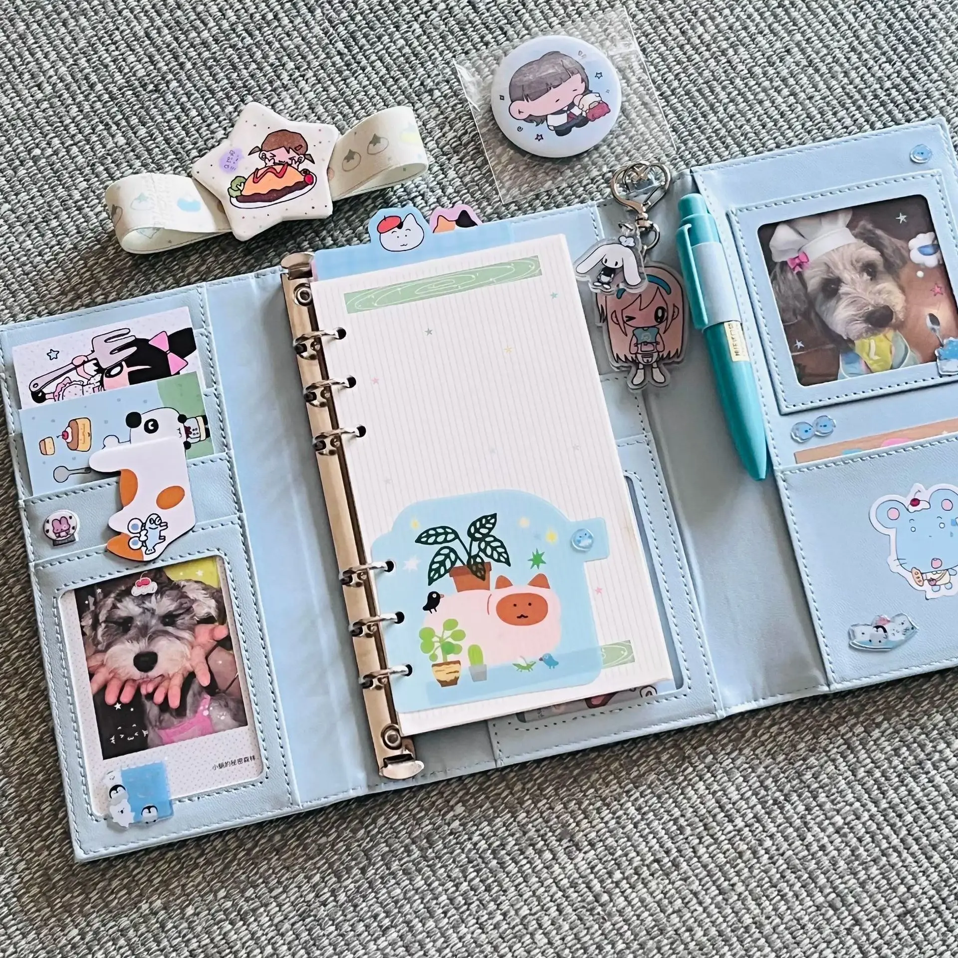 Libreta de Mano de Tres Pliegues con Ventana de Color Sólido A6, Hojas Sueltas, Cuero PU, Libreta Simple de Alta Calidad para Estudiantes, Agenda, Bloc de Notas