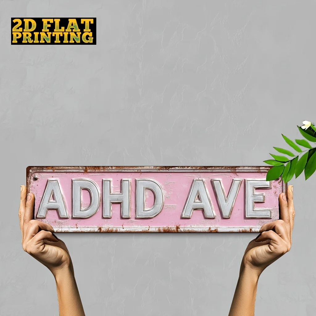 2D Flat - A 2D Wooden Sign for ADHD Ave, Featuring a Vintage Style Wall Decoration Measuring 4X16 Inches. Made of Wood And Requi